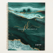 Turquoise Agate Gold Glitter Script Monogram Swash Planner (Voorkant)