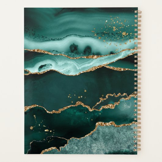 Turquoise Agate Gold Glitter Script Monogram Swash Planner (Achterkant)