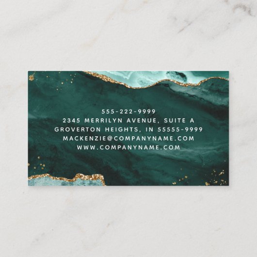 Turquoise Agate Gold Glitter Script Monogram Visitekaartje (Achterkant)