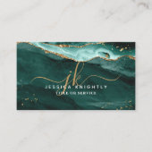 Turquoise Agate Gold Glitter Script Monogram Visitekaartje (Voorkant)
