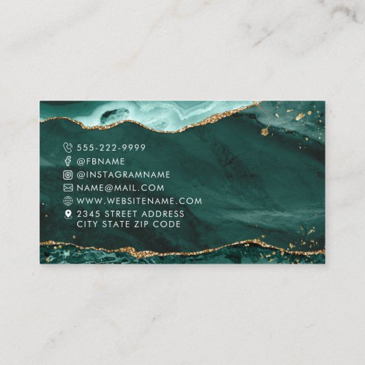 Turquoise Agate Gold Glitter Script Monogram Visitekaartje (Achterkant)