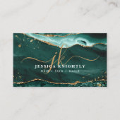 Turquoise Agate Gold Glitter Script Monogram Visitekaartje (Voorkant)