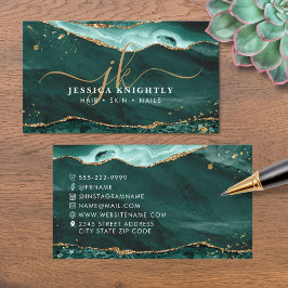 Turquoise Agate Gold Glitter Script Monogram Visitekaartje
