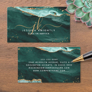 Turquoise Agate Gold Glitter Script Monogram Visitekaartje
