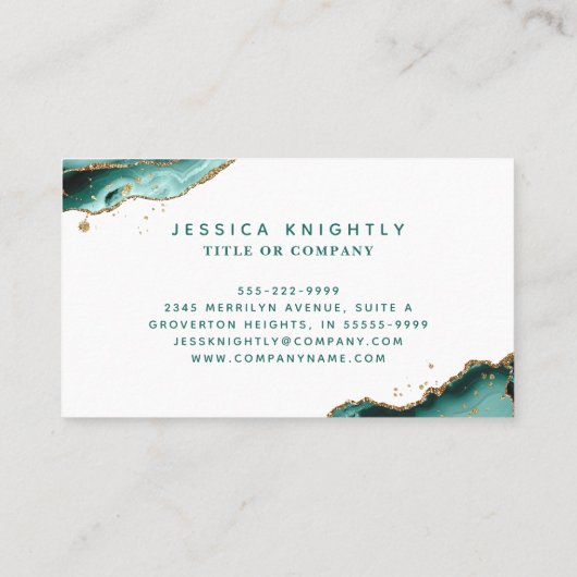 Turquoise Agate Gold Glitter Script Monogram Visitekaartje (Achterkant)
