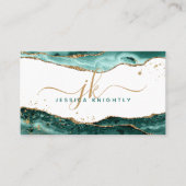 Turquoise Agate Gold Glitter Script Monogram Visitekaartje (Voorkant)