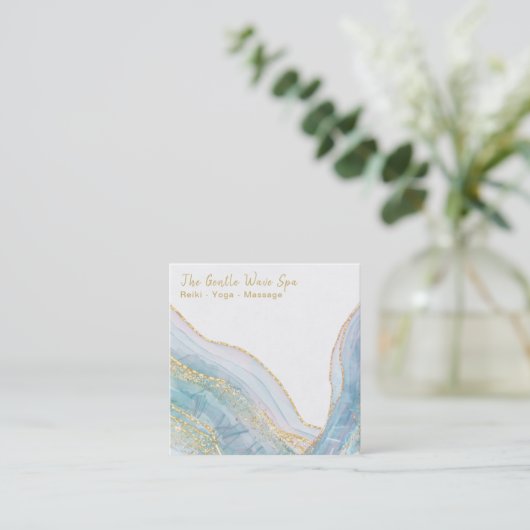 *~* Turquoise AGATE Gold Glitter Visitekaartje (Staand voorkant)