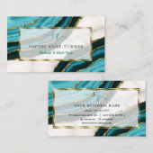 Turquoise Agate Initialen Calligraphy Logo Brandin Visitekaartje (Voorkant / Achterkant)