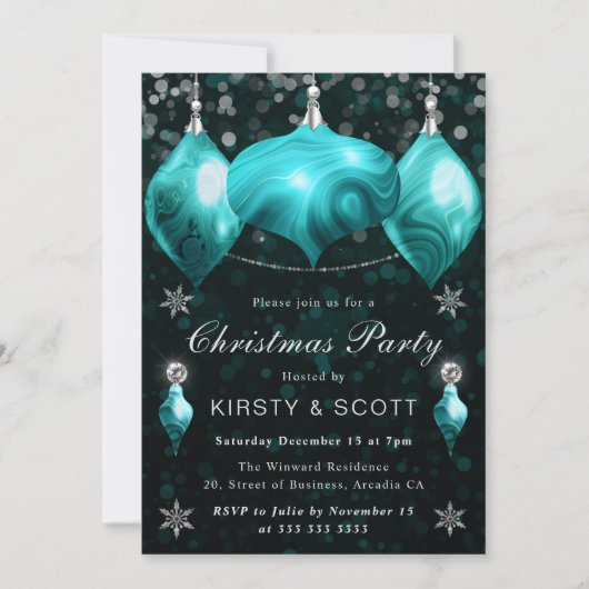 Turquoise Agate Kringels Kerst Diner Feest Kaart (Voorkant)