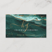 Turquoise Agate Script Monogram Faux Gold Glitter Visitekaartje (Voorkant)