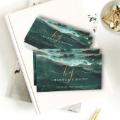 Turquoise Agate Script Monogram Faux Gold Glitter Visitekaartje