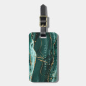 Turquoise Agate Script Monogram Gold Glitter Bagagelabel (Voorkant verticaal)