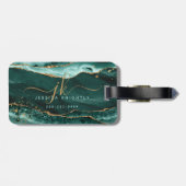 Turquoise Agate Script Monogram Gold Glitter Bagagelabel (Achterkant horizontaal)
