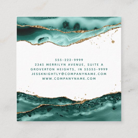 Turquoise Agate Script Monogram Gold Glitter Vierkante Visitekaartje (Achterkant)