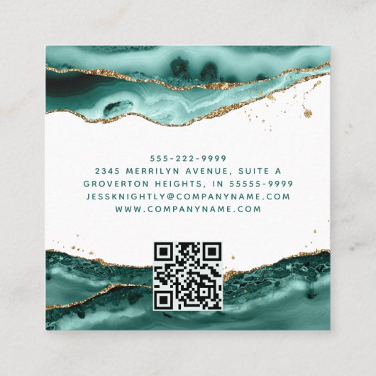 Turquoise Agate Script Monogram Gold Glitter Vierkante Visitekaartje (Achterkant)