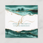 Turquoise Agate Script Monogram Gold Glitter Vierkante Visitekaartje (Voorkant)