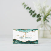 Turquoise Agate Script Monogram Gold Glitter Visitekaartje (Staand voorkant)