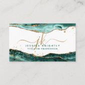 Turquoise Agate Script Monogram Gold Glitter Visitekaartje (Voorkant)