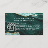 Turquoise Agate Script Monogram QR Code Glitter Visitekaartje (Achterkant)