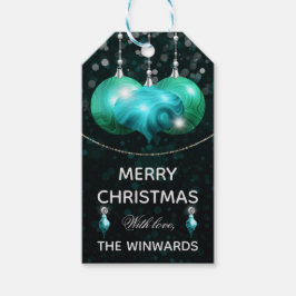 Turquoise Agate & zilveren Bellen Kerstmis Cadeaulabel