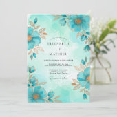 Turquoise Airy Botanical Wedding Kaart (Staand voorkant)