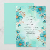 Turquoise Airy Botanical Wedding Kaart (Voorkant / Achterkant)