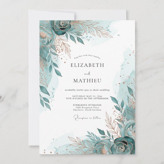Turquoise Airy Coastal Wedding Kaart (Voorkant)
