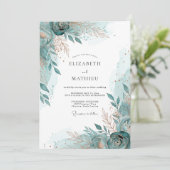 Turquoise Airy Coastal Wedding Kaart (Staand voorkant)