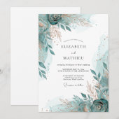 Turquoise Airy Coastal Wedding Kaart (Voorkant / Achterkant)