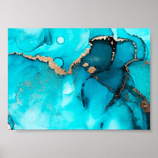 Turquoise Alcohol Ink Abstract Poster (Voorkant)