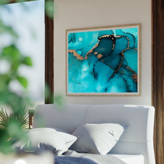 Turquoise Alcohol Ink Abstract Poster