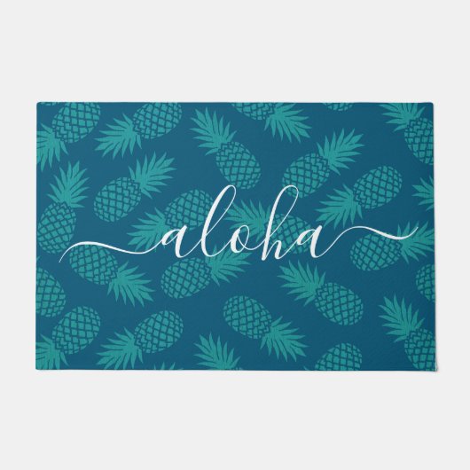 Turquoise aloha script ananaspatroon modern deurmat (Voorkant)