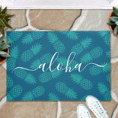 Turquoise aloha script ananaspatroon modern deurmat