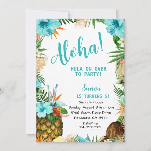 Turquoise Aloha Verjaardag, Hawaiian Luau Tropical Kaart (Voorkant)