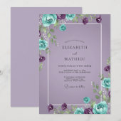 Turquoise Amethyst Ranunculus Eucalyptus Bruiloft Kaart (Voorkant / Achterkant)