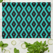 Turquoise and black diamond pattern theedoek (Gevouwen)