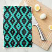 Turquoise and black diamond pattern theedoek (Quarter Fold)