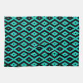 Turquoise and black diamond pattern theedoek (Horizontaal)