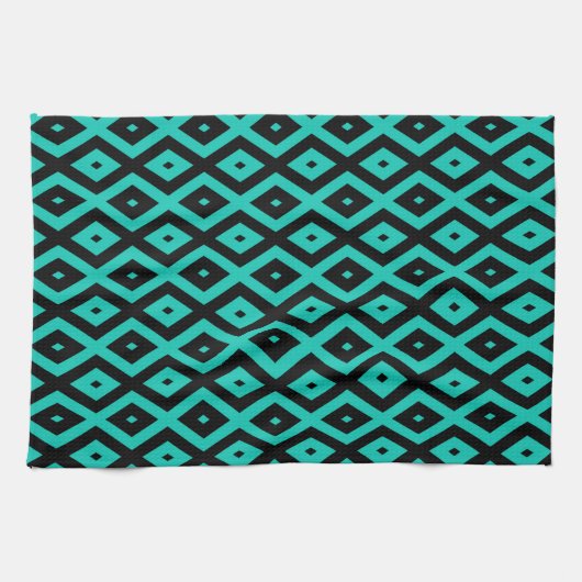 Turquoise and black diamond pattern theedoek (Horizontaal)