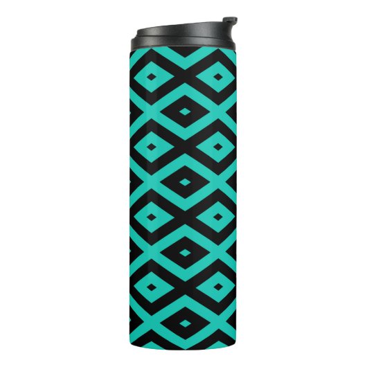Turquoise and black diamond pattern thermosbeker (Gedraaid links)