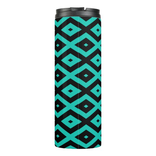 Turquoise and black diamond pattern thermosbeker (Achterkant)