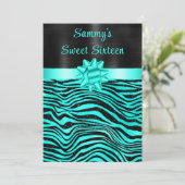 Turquoise and Black Zebra Stripes Sweet Sixteen Kaart (Staand voorkant)