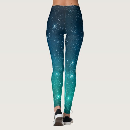 Turquoise and blue gradient starry celestial  leggings (Achterkant)