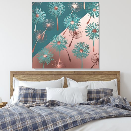  Turquoise and Copper Dandelions Canvas Afdruk (Insitu (Slaapkamer))