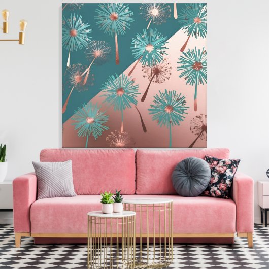  Turquoise and Copper Dandelions Canvas Afdruk (Insitu (Woonkamer))