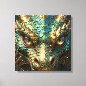 Turquoise and Gold Dragon Face Canvas Afdruk (Voorkant)