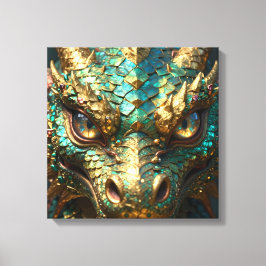 Turquoise and Gold Dragon Face Canvas Afdruk