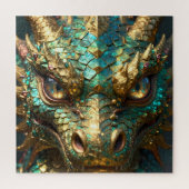 Turquoise and Gold Dragon Face Legpuzzel (Verticaal)