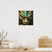 Turquoise and Gold Dragon Face Poster (Keuken)
