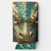 Turquoise and Gold Dragon Face Seltzer Blikjeskoeler (Achterkant)